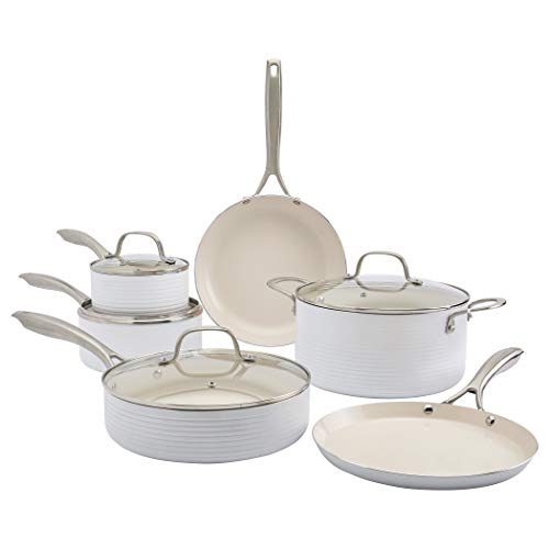 Denmark Tools For Cooks 10-Piece Monaco Nonstick Aluminum Cookware Set, Snow White