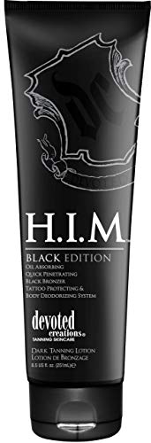 Devoted Creations H.I.M. Black Edition, Oil Absorbing Quick Penetrating Black Tan Lotion Bronzer, 8.5 oz.