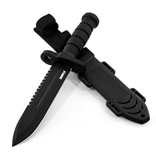 Dispatch Tactical Bowie Survival Hunting Rambo Bushcraft Knife with Kydex Sheath Military Combat Fixed Blade, with Non-Slip Handle, for Camping, Hunting, and Adventure, 12.2" Closed