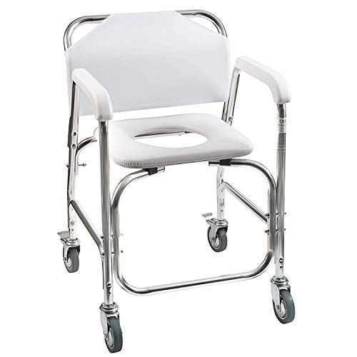 DMI Rolling Shower Chair, Commode, Transport Chair, FSA Eligible, Rolling Bathroom Wheelchair for Handicap, Elderly, Injured or Disabled, Rear Locking Wheels, 250 lb. Weight Capacity, White