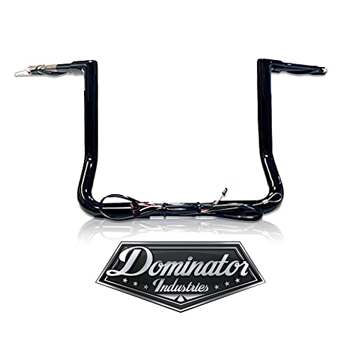 Dominator Industries 1 1/4” Prewired 12” Gloss Black Miter Bar Apes compatible with Harley-Davidson Electra & Street Glide, Special, Ultra Limited, Low - Handlebars for 2014-2021