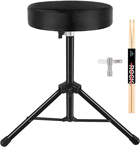 EASTROCK Drum Throne Universal Adjustable Height Drum Stools, Padded Drum Seat Stool Portable Folding Drum Chair with Anti-Slip Feet for Adults Kids Drummers,Black