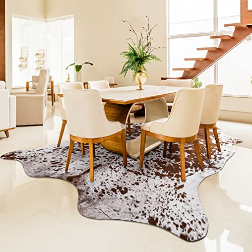 Easycozy Faux Cowhide Rug Large Cow Print Rug 5.2 x 6.2 Feet Thickened Elastic Cowhide Rug for Bedroom Living Room Home Office Western Decor