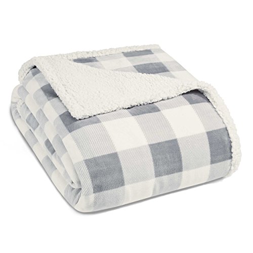 Eddie Bauer - King Blanket, Reversible Sherpa Fleece Bedding, Buffalo Plaid Home Decor for All Seasons (Chrome, King)