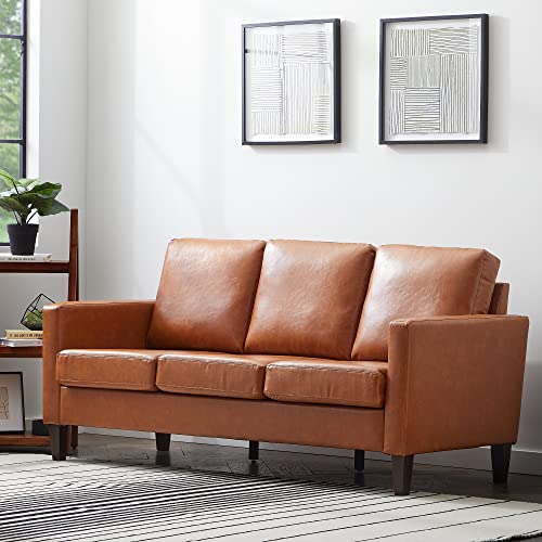 Edenbrook Archer Upholstered Couch – Couches for Living Room - Camel Faux Leather Couch - Living Room Furniture - Small Couch - Seats Three - Straight Arm Modern Couch