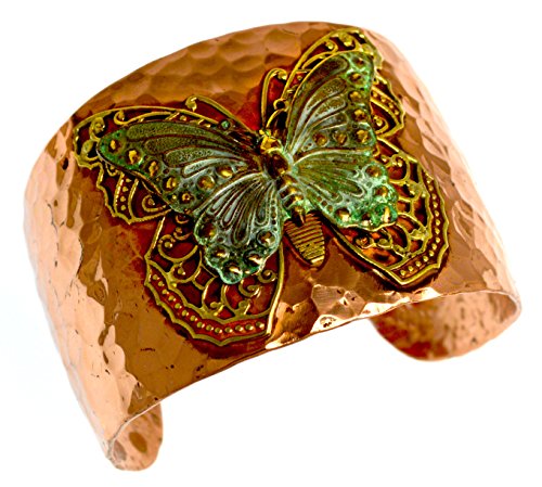 Elaine Coyne Wearable Art Forged Copper and Patina Brass Neo-Victorian Butterfly with Filigree Cuff Bracelet