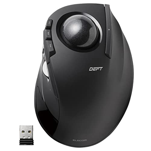 ELECOM DEFT Trackball Mouse, 2.4GHz Wireless, Finger Control, 8-Button Function with Smooth Tracking, Ergonomic Design, Optical Gaming Sensor, Windows11, macOS (M-DT2DRBK)