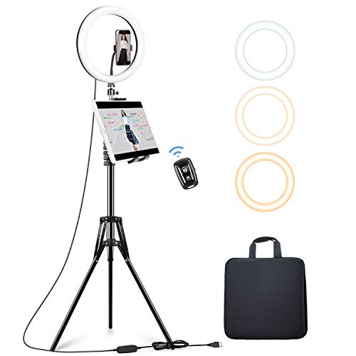 Elitehood 12’’ Ring Light with Tripod Stand (72’’ Tall) & iPad/Phone Holder, Dimmable Selfie Circle LED Lights Ringlight for Video Recording, Conference, Makeup, Laptop, Computer, Webcam, YouTube