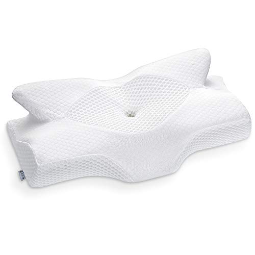 Elviros Cervical Memory Foam Pillow, Contour Pillows for Neck and Shoulder Pain, Ergonomic Orthopedic Sleeping Neck Contoured Support Pillow for Side Sleepers, Back and Stomach Sleepers (White)