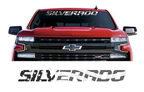 EmblemsPlus Chevy Silverado Black Gray American Flag Windshield Banner Decal Sticker 36" x 3.75" General Motors Official Licensed Product