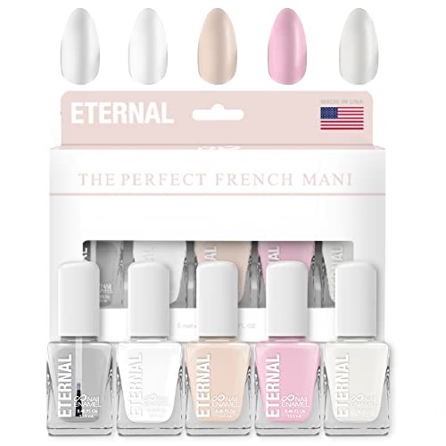 Eternal White Nail Polish Set for Women (OH LA LA) - 13.5ML 5 pc Clear Nail Polish Set for Girls - Lasting & Quick Dry Light Non Toxic Nail Polish Kit for Home DIY Manicure & Pedicure - Made in USA