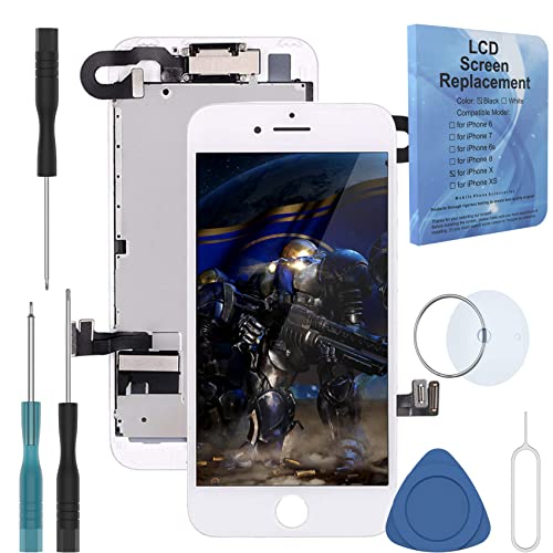 for iPhone 7 Plus 5.5 Inch LCD Screen Display 3D Touch Digitizer Replacement Full Complete Frame Assembly with Front Facing Camera Earpiece Speaker Repair Tools Kit White