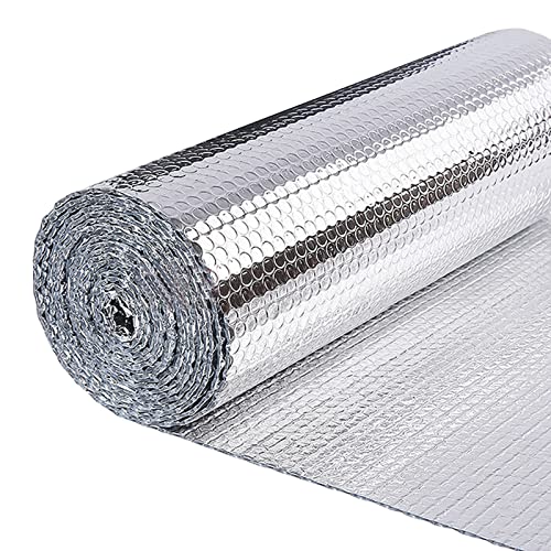 fowong Reflective Double Sided Aluminum Foil Bubble Heat Shield Sheet, Window Insulation Board Radiant Barrier Wrap for Weatherproofing, 59" x 8.2 Ft 1/8 Thick with 65 Set Hook and Looptape