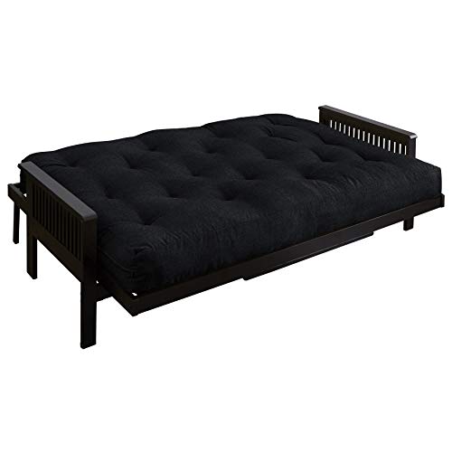 Full Textured Black 12-inch Futon Mattress Transitional Solid Cotton Foam Polyester