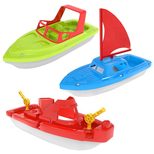 FUN LITTLE TOYS 3 PCS Bath Boat Toy Yacht Pool Toy Speed Boat Sailing Boat, Floating Toy Boats for Bathtub Bath Toy Set for Baby Toddlers, Birthday Gift for Kids