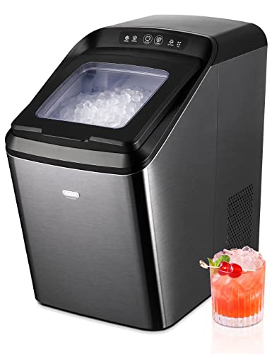 Gevi Household Nugget Ice Maker Countertop | Self-Cleaning Pellet Ice Machine | Quietly Making Max 29Lb/Day | Stainless Steel Housing | Portable Design for Home Kitchen (GIMN-1102 Black)