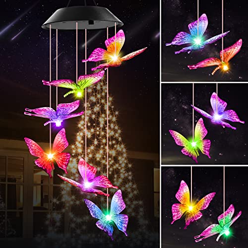 Gifts for Mothers Day, Mom Birthday Gifts, Winzwon Solar Butterfly Wind Chimes for Outside, Gifts for Women, Solar Outdoor Lights Easter Mobile Decoration for Garden Patio Yard Gifts for Grandma