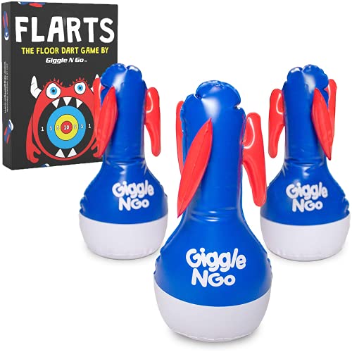 Giggle N Go Outdoor Games for Kids, Adults & Family - The Original Flarts Floor and Yard Darts Game with Inflatable Pins, Lawn Pegs and Mat - Monster Theme ﻿