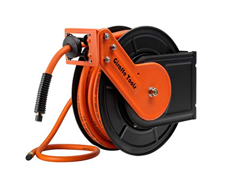 Giraffe Tools TA15B Air Hose Reel 50 ft Retractable Wall Mount Air Compressor Heavy Duty Steel Auto Rewind 300PSI, 50FT, Tangelo