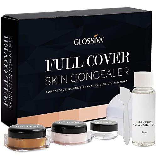 Glossiva Tattoo Concealer - Skin Concealer - Waterproof - For Dark Spots, Scars, Vitiligo, And More - Tattoo Cover-Up Makeup - Use on Body, For Legs, for Men and Women (248.9g)