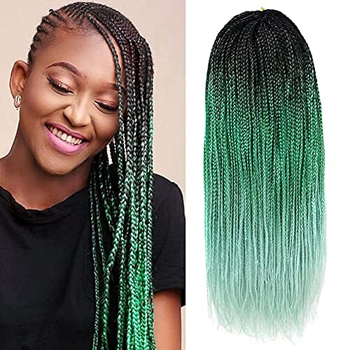 Gottin Hair Box Braids Crochet Hair 6 Packs 24 Inch Green Ombre Crochet Box Braids Braided 22 Strands Over 60 Colors Gorgeous Crochet Braids Hair Extensions For Black Women (24 inch, 1B/Dark Green/Light Green)