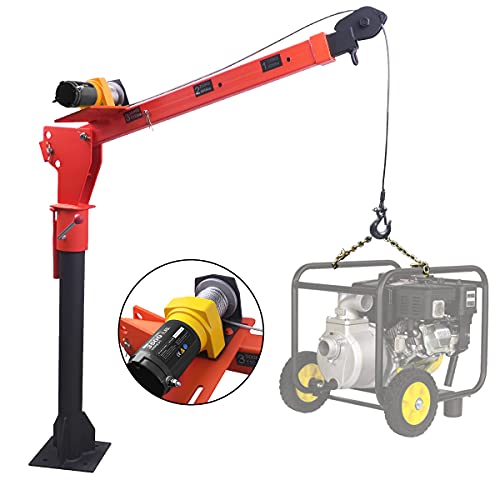 GRIPWAY Winch 1100lb Folding Truck-Mounted Crane, with Electric Winch 3500 lb 12V, Painted Steel 1100 lb Pickup Truck Jib Cranes 360 Swivel