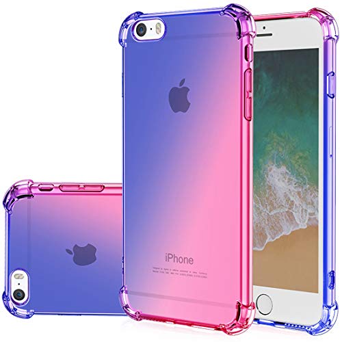 Gufuwo for iPhone se Case (2016), iPhone 5s Case, iPhone 5 Cute Case, Gradient Slim Anti Scratch Soft Clear TPU Phone Case Cover Shockproof Case for iPhone 5/5s/se (Blue/Pink)