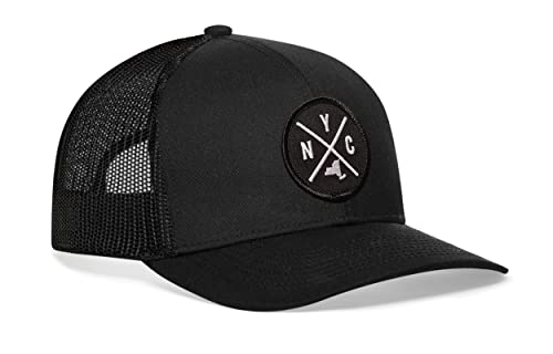 HAKA NYC City Trucker Hat, New York Hat for Men & Women, Adjustable Baseball Hat, Mesh Snapback, Sturdy Outdoor Black Golf Hat (Black)