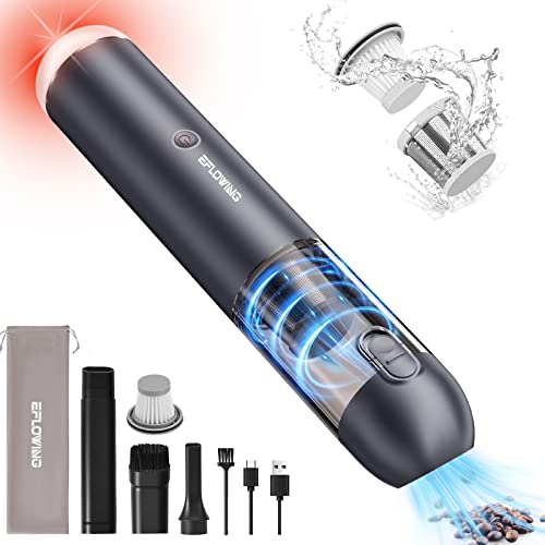 Handheld Vacuum Cordless, Car Vacuum Cordless Rechargeable 16000PA Powerful Suction, Mini Vacuum with Blower, Portable Car Vacuum with LED and SOS Light, Wireless Vacuum Cleaner for Home Pet & Office