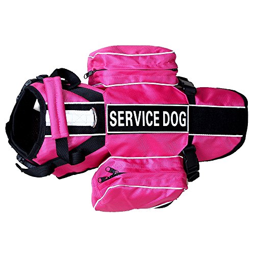 haoyueer Service Dog Backpack Harness Vest Removable Saddle Bags with Label Patches(Hot Pink,M)