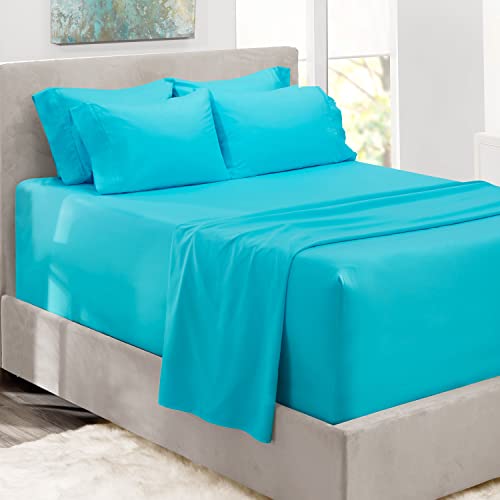 Hearth & Harbor Extra Deep Pocket Sheets - Fits Mattress 18-24 Inches Deep - Extra Deep Pocket Queen Sheets Sets - 6 Piece Queen Size Sheets - Queen Sheets Deep Pocket - Beach Blue Sheets