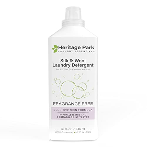 Heritage Park Silk & Wool Fragrance Free, Hypoallergenic, pH-Neutral Laundry Detergent – Dermatologist-tested, Sensitive Skin-Friendly, Enzyme-Free, Concentrated Up to 64 loads (32 fl oz)