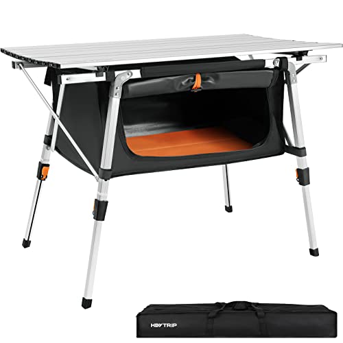 HEYTRIP Folding Camping Table with Storage Bag Roll-Up Aluminum Portable Beach Table Adjustable Height Picnic Table