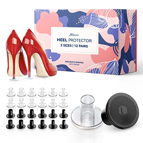 High Heel Protectors, NIIVOO 12 Pairs 3 Sizes Stiletto Grass Heel Stoppers for Women, Perfect for Weddings /Outdoor Events, No Sinking into Dirt/Bricks/Cracks(S/M/L/Transparent/Black)