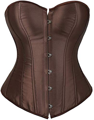 HNGHOU Women's Bustier Corset Top Plus Size Satin Waist Cincher Overbust Bustiers (Brown,Medium)