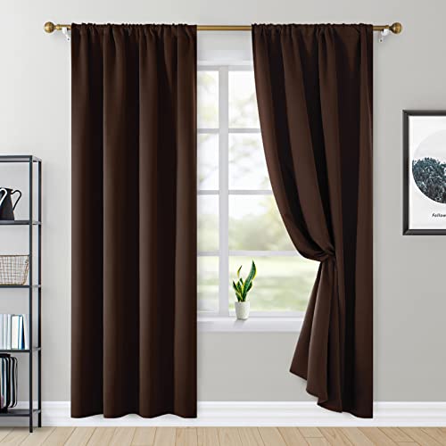 HOMEIDEAS Brown Curtains for Living Room, Brown Blackout Curtains 2 Panels Set, 52 X 84 Inches Room Darkening Curtains, Thermal Insulated Window Treatment Curtains/Drapes for Bedroom, Chocolate