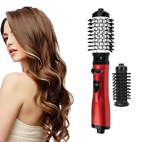 Hot-Air Hair Brushes, 3-in-1 Hot Air Styler and Rotating Hair Dryer for Dry Hair, Curl Hair, Straighten Hair, with 2 Interchangeable Brushes, 3 Temperature Settings for Dry and Wet Hair (Red)