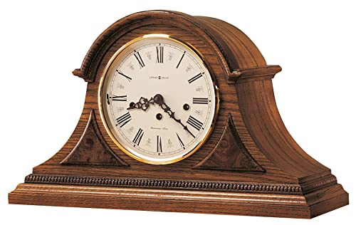 Howard Miller Worthington Mantel Clock 613-102 – Oak Yorkshire Finish, Antique Home Décor, Solid Brass Bezel, Glass Crystal, Key-Wound, Single Chime Movement