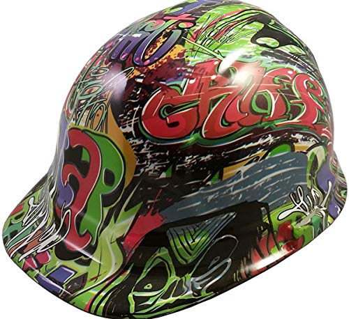 Hydrographic Cap Style Hard Hats with 6 Point Suspension - Cool Graffiti Design