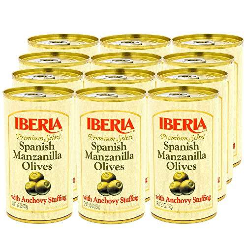 Iberia Spanish Manzanilla Olives Stuffed with Anchovies, 5.25 Oz (Pack of 12)