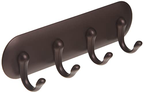 iDesign York Self Adhesive Plastic Key Rack, 4-Hook Organizer for Kitchen, Mudroom, Hallway, Entryway, 1.5" x 7" x 5.5" - Bronze