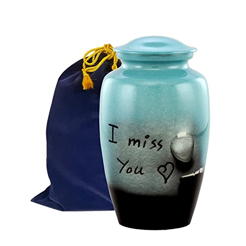 Immortal-Memories I Miss You Cremation Urn for Ashes - Handcrafted Large Funeral Urn - Adult Memorial Urn with Free Velvet Bag (Large)