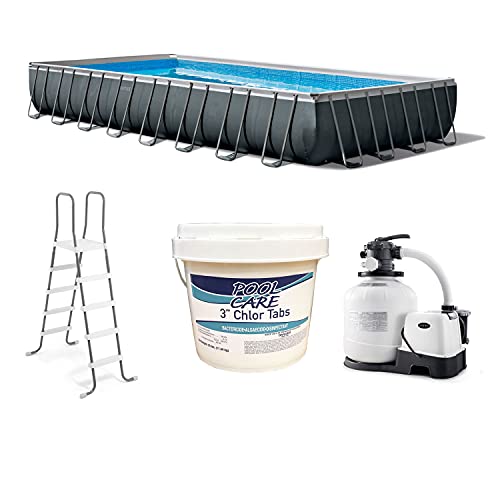 Intex 32' x 16' x 52" Ultra XTR Rectangular Outdoor Swimming Pool Set Bundle with Pump and Pool Care 36125 Chemical 3-Inch Chlorine Tablets, 25 Lbs