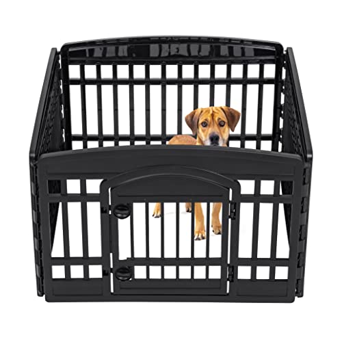 IRIS USA 24" Exercise 4-Panel Pet Playpen with Door, Dog Playpen, Puppy Playpen, for Puppies and Small Dogs, Keep Pets Secure, Easy Assemble, Fold It Down, Easy Storing, Customizable, black