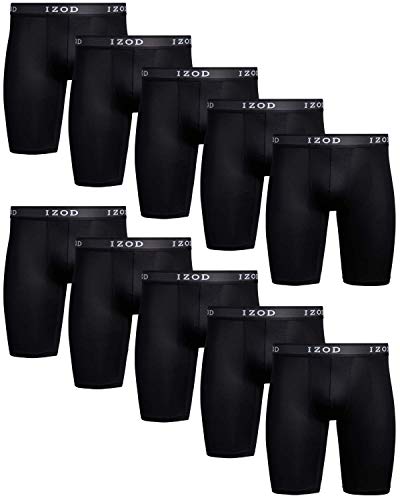 IZOD Men's Underwear – Long Leg Performance Boxer Briefs (10 Pack), Size Medium, Black/Black/Black/Black/Black