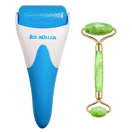 (Jade Roller + Ice Roller)2 In 1 Ice Roller for Face & Eye Puffiness relief and Jade Roller for Face Eyes Body Neck Facial Massage Tool Roller