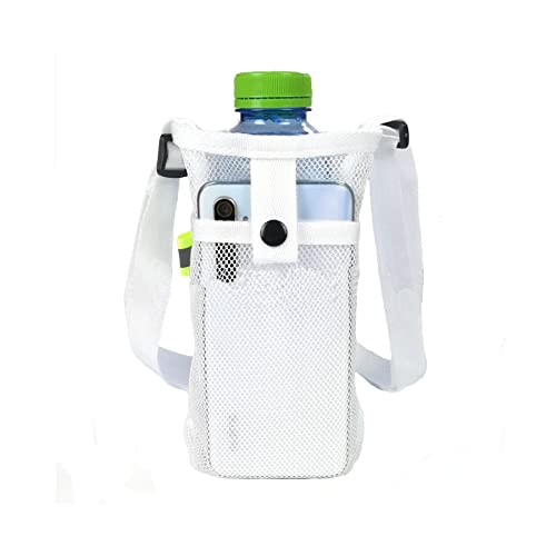 Jiamusi Water Bottle Carrier with Strap Cross Body Water Bottle Sling,Foldable Lightweight Mesh Water Bottle Sleeve Bag for Hiking Cycling Fitness,White