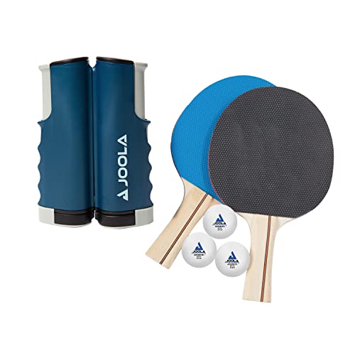 JOOLA Retractable Ping Pong Net - Ping Pong Net for Any Table - Portable Table Tennis Net and Post Set Stretches 5.75’ & Clamps to Any Table Up to 2” - Optional Racket and Ball Set, Games for Family