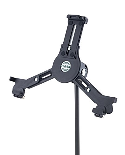 K&M - Konig & Meyer 19790.516.55 - Universal Tablet iPad Holder for Mic Stand - Switch Landscape to Portrait - Professional Grade for all Musicians - Studio or Remote Home Use - German Made - Black