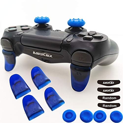 L2 R2 Ps4 Trigger Extenders (2 Pairs L2 R2 Triggers, 4pcs Joystick Cap, 2 Pairs LED Light Bar Decal) for Ps4 Controller(Blue)